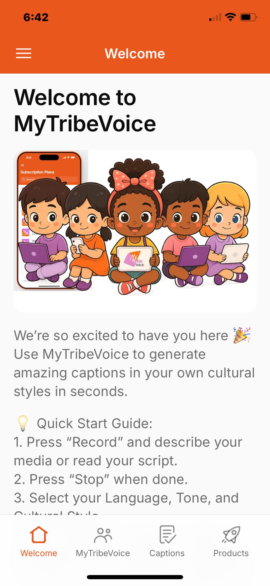 MyTribeVoice MVP Welcome Screen